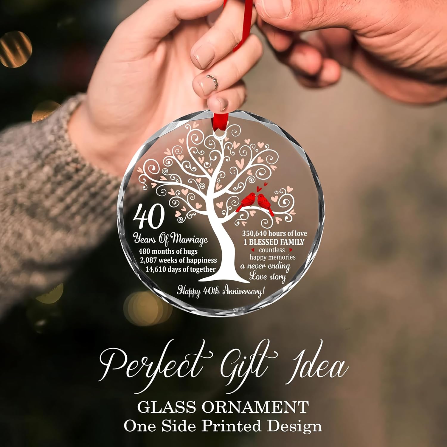 40th Wedding Anniversary Ruby Glass Ornament for Couple