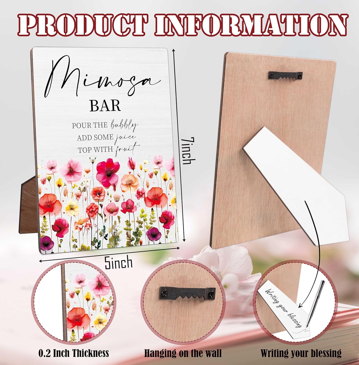 Mimosa Bar Bridal Shower Sign 5x7 Inches Wooden Decor