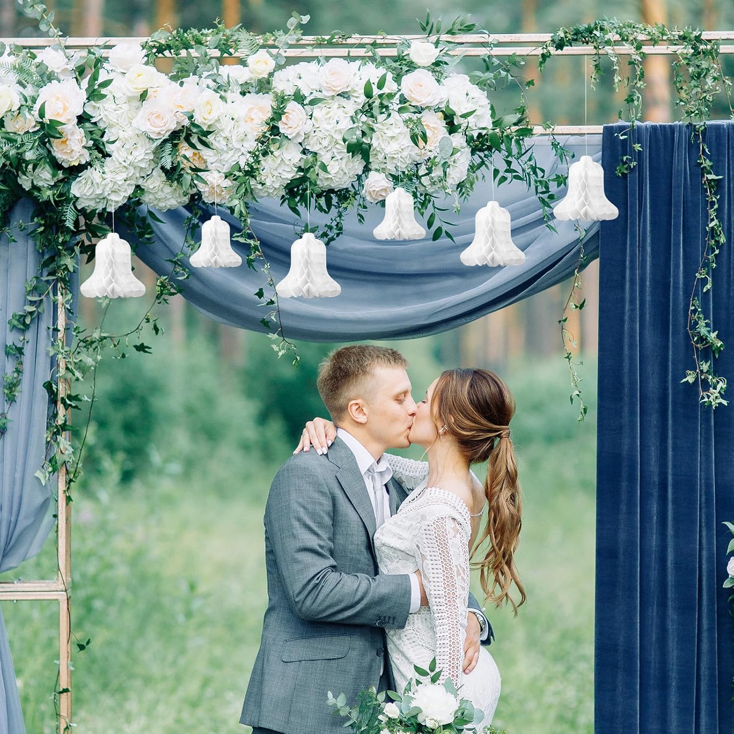 24 Pcs White Hanging Honeycomb Wedding Bells Decorations