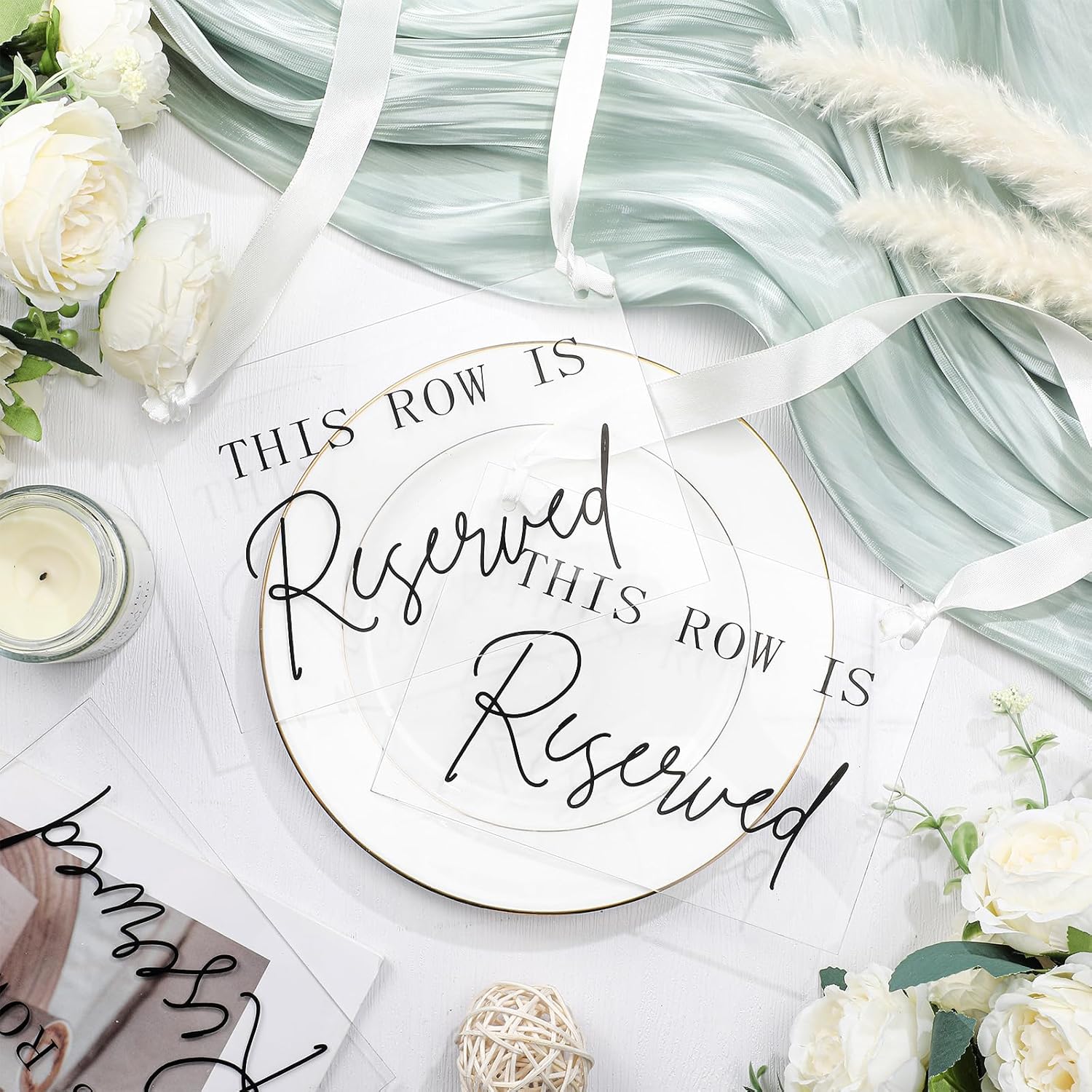 Yousoontic 12 Pack Reserved Chair Signs with Ribbon