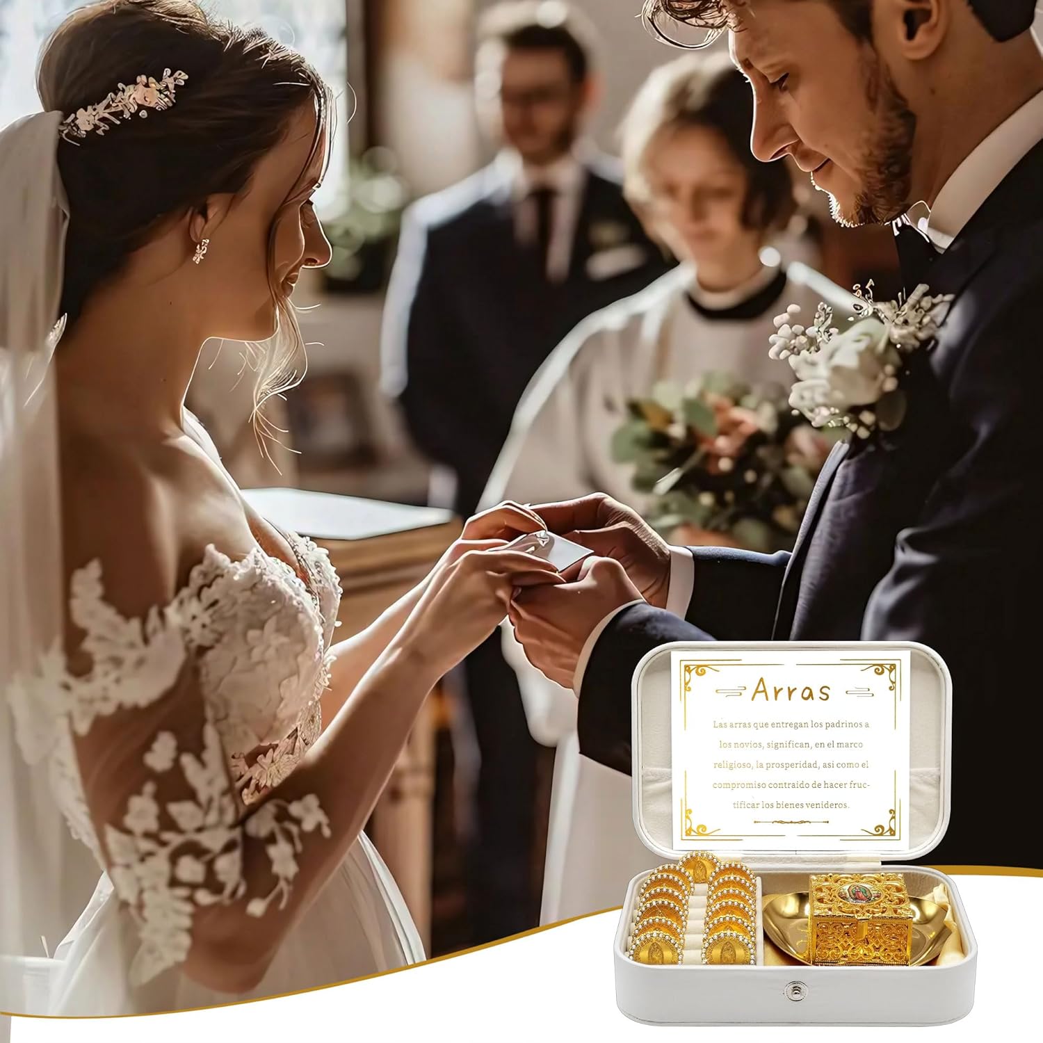 FANYX Wedding Arras Set with 13 Coins and Decorative Box