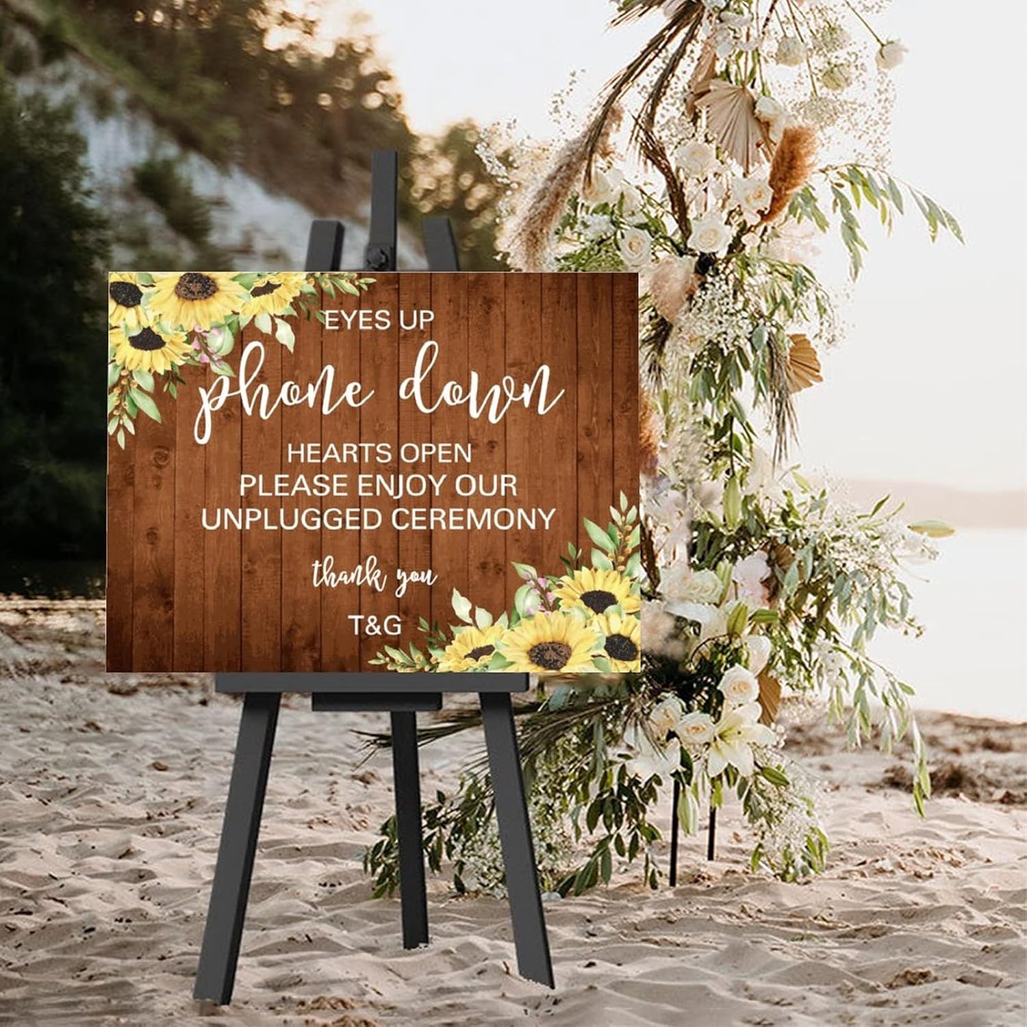 Custom Wooden Wedding Welcome Sign with Sunflower Design