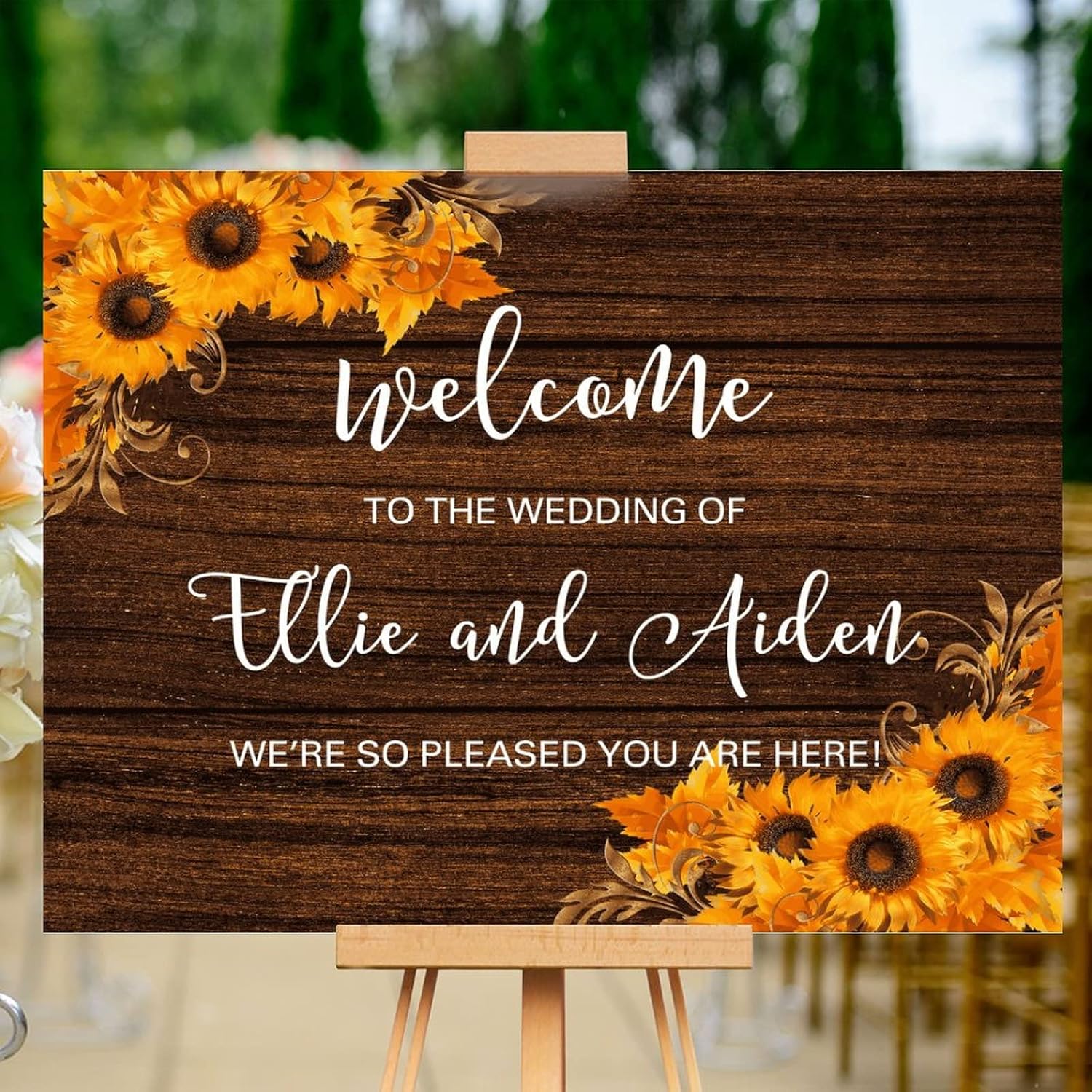 Customizable Wedding Welcome Sign with Sunflowers Design