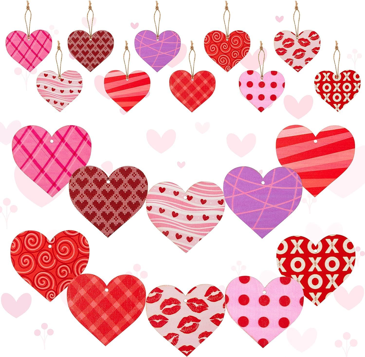 Haooryx Heart Shaped Wood Slice Hanging Ornaments 31Pcs