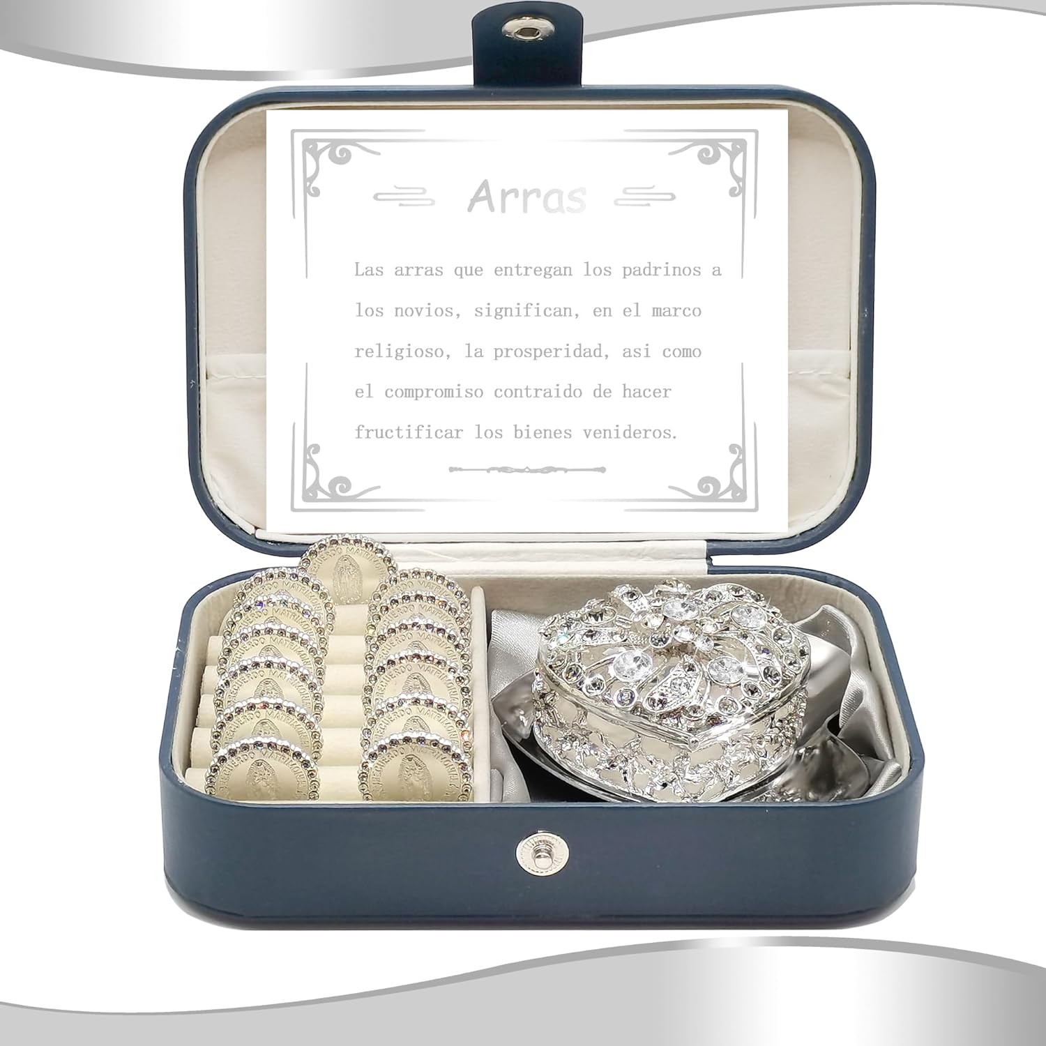 Catholic Wedding Arras Coins Set with Silver Box
