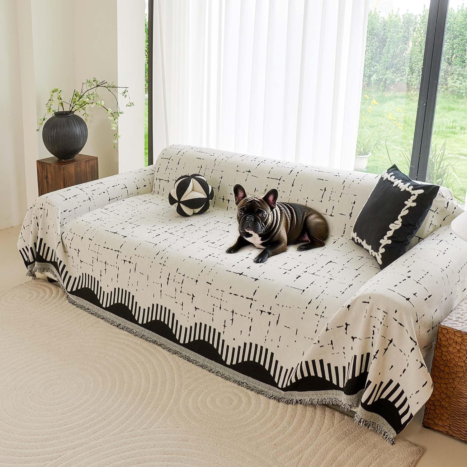 Chenille Sofa Cover Reversible Pet Friendly 71x118 Beige
