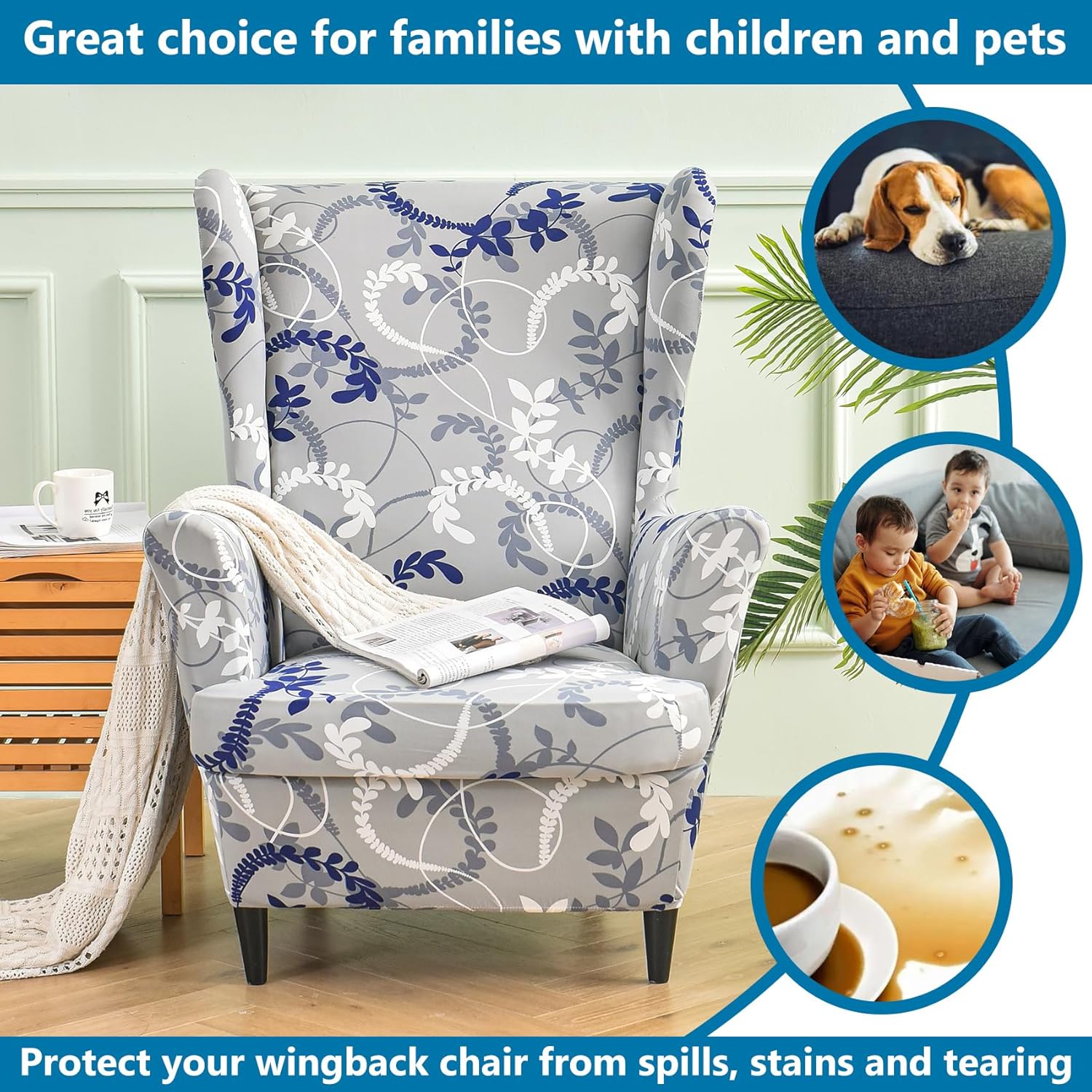 Stretch Spandex Wingback Chair Slipcovers 2 Piece