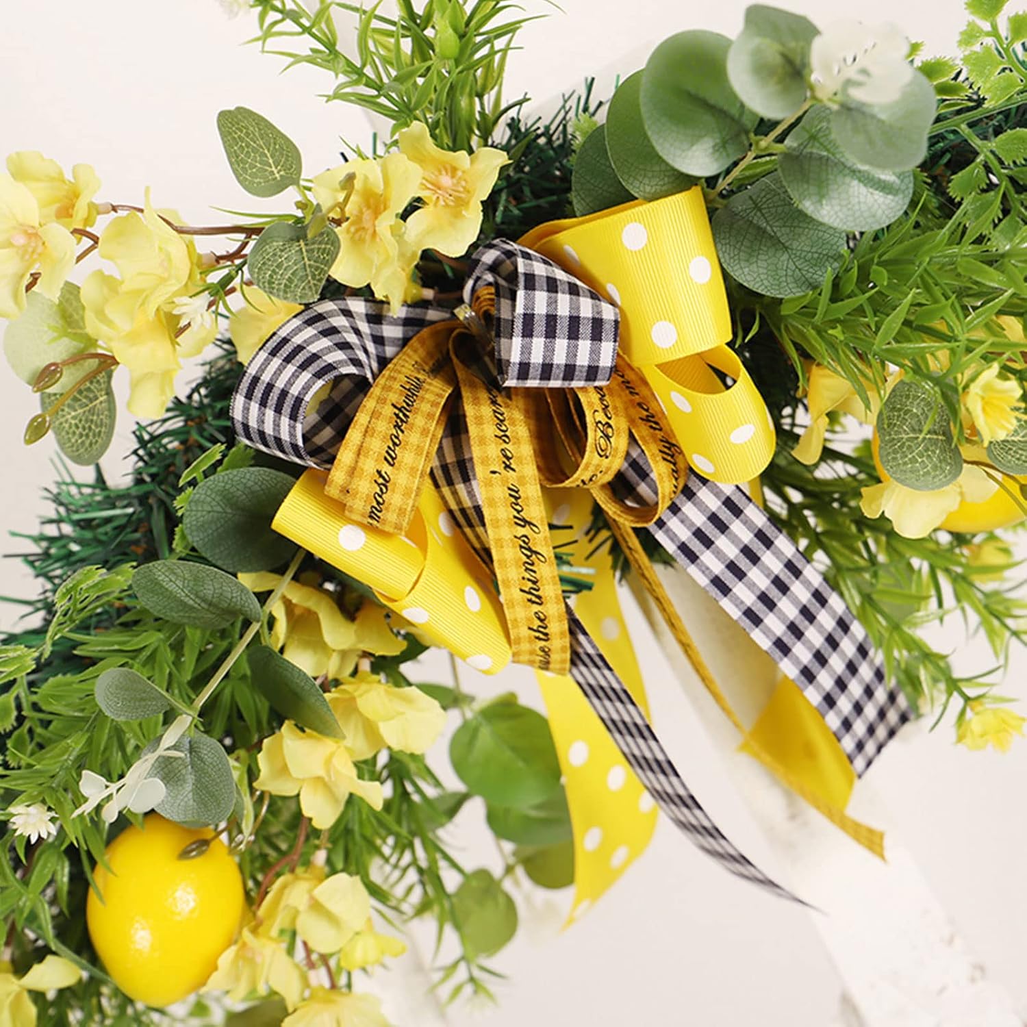 24in Artificial Lemon Swag with Large Bow Yellow Decor