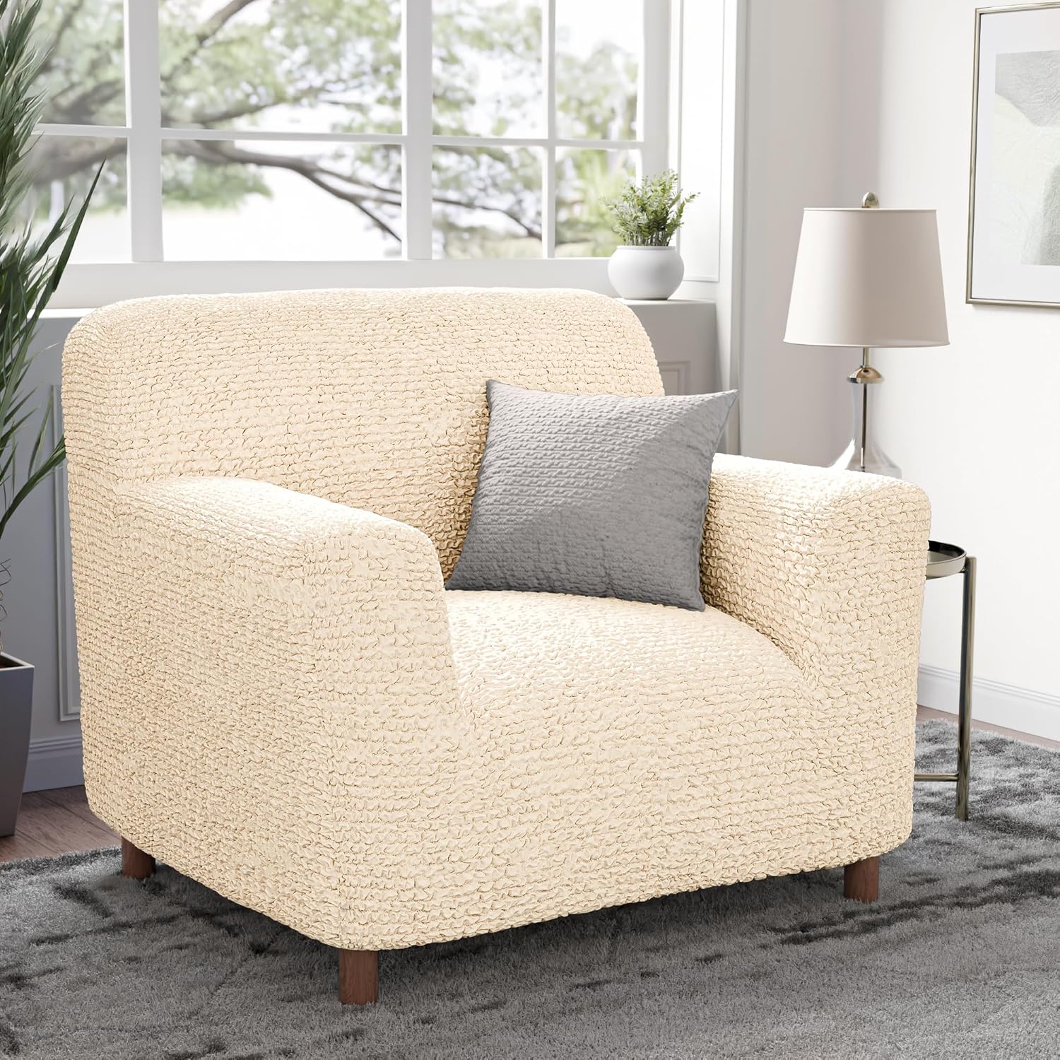 PAULATO Chair Cover - Stretch Fit 1-Piece Slipcover - Cream