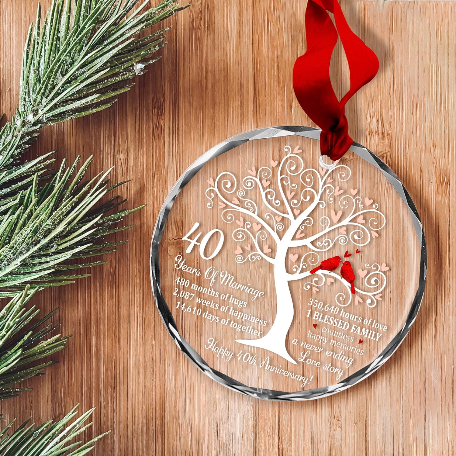 40th Wedding Anniversary Ruby Glass Ornament for Couple