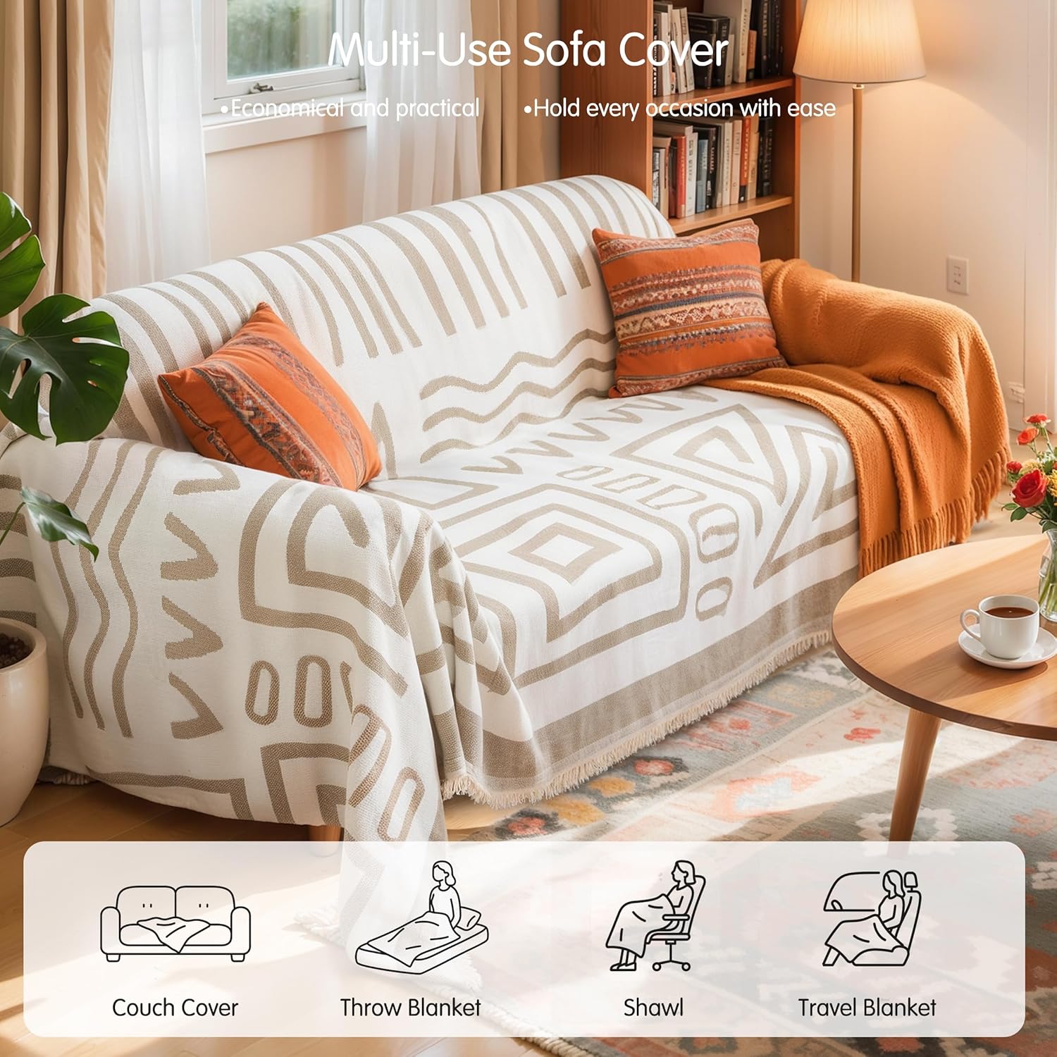Hokway Boho Chenille Sofa Cover with Tassels 71x134inch