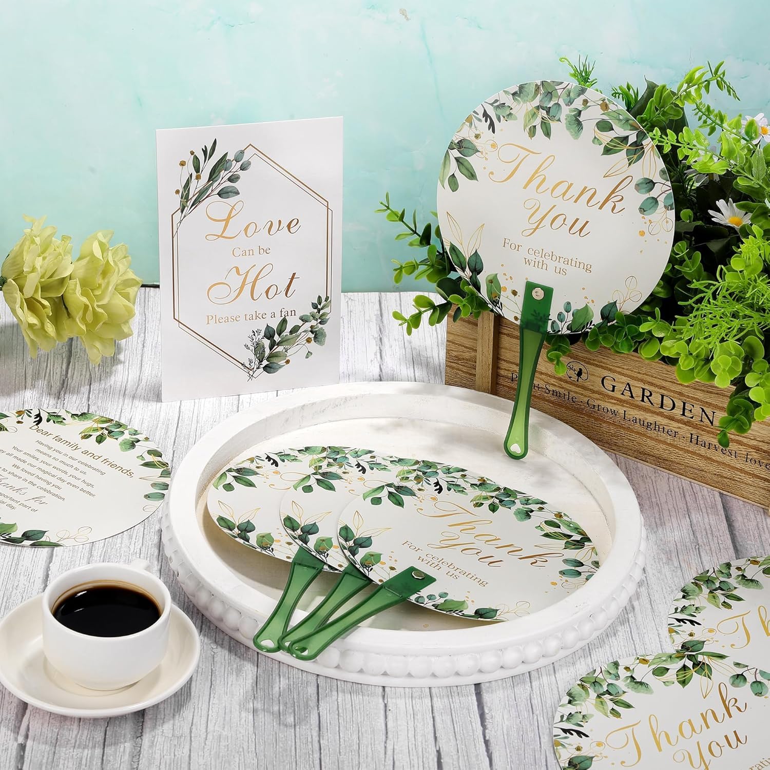 Aneco 120 Piece Wedding Fan Set with Table Sign