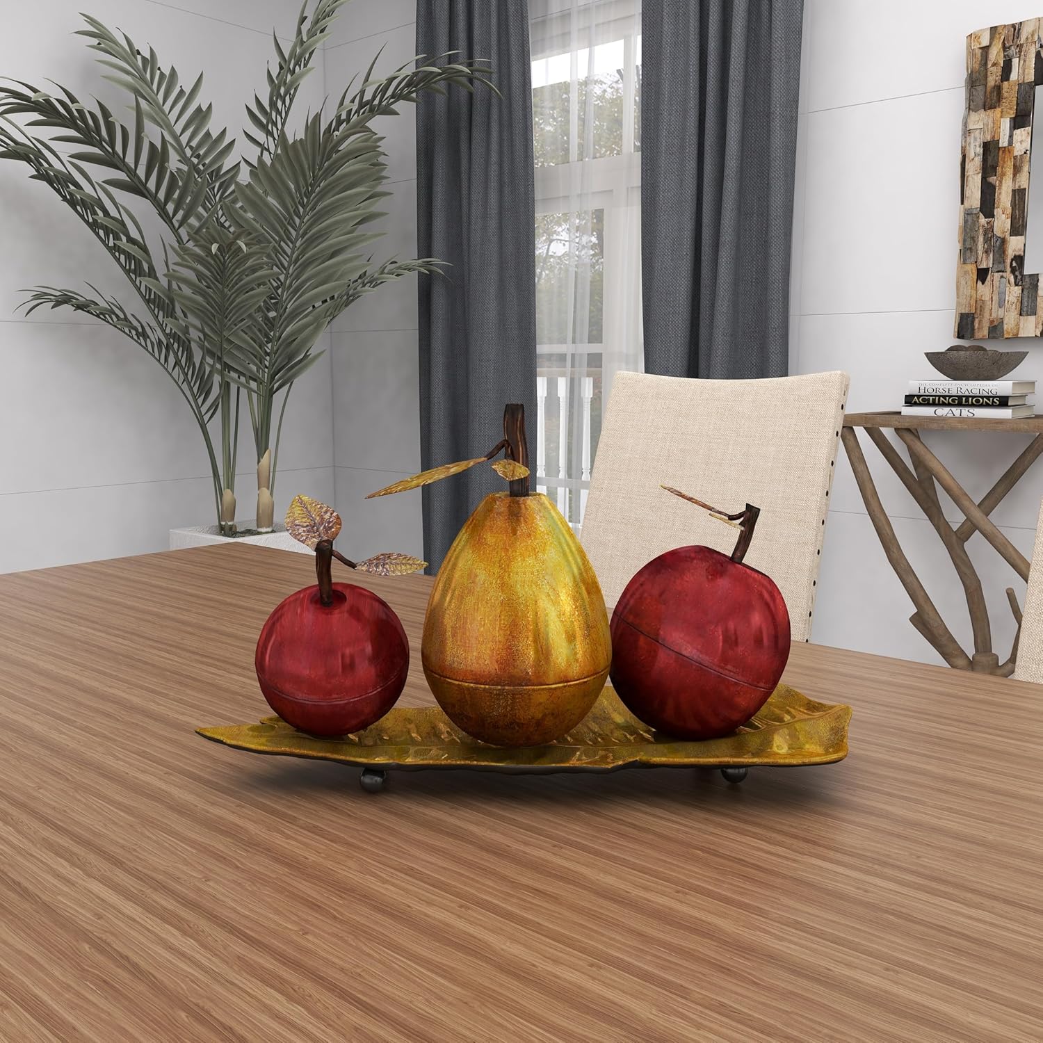 Deco 79 Red Iron Metal Fruit Statue with Platter