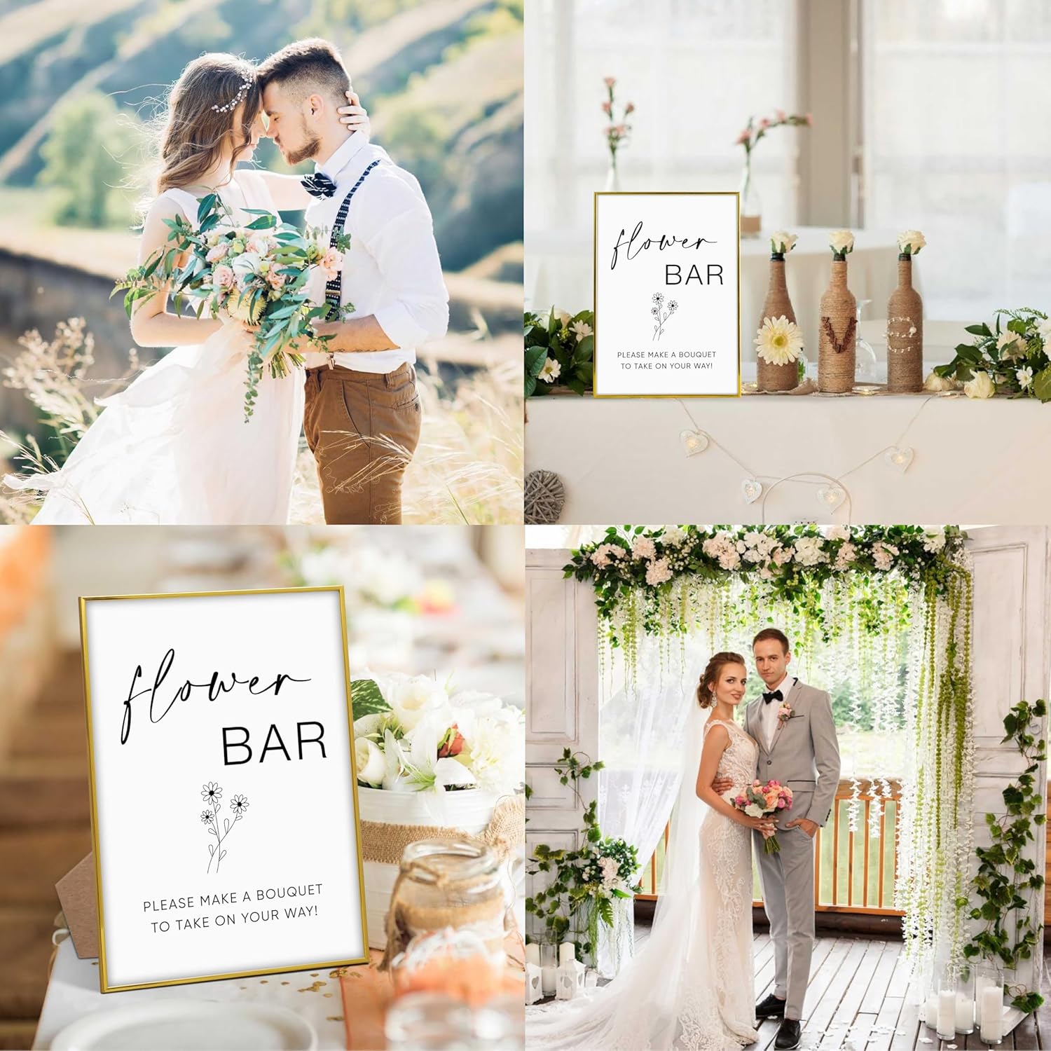 Gold Frame Wood Wedding Sign with Stand 8x11 1