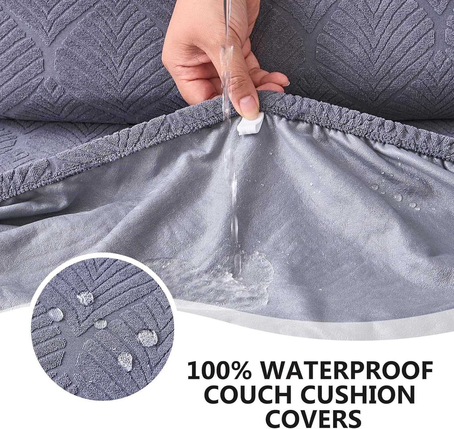 Genina Waterproof Couch Cushion Cover - Stretch Fit 1 Piece Dark Gray