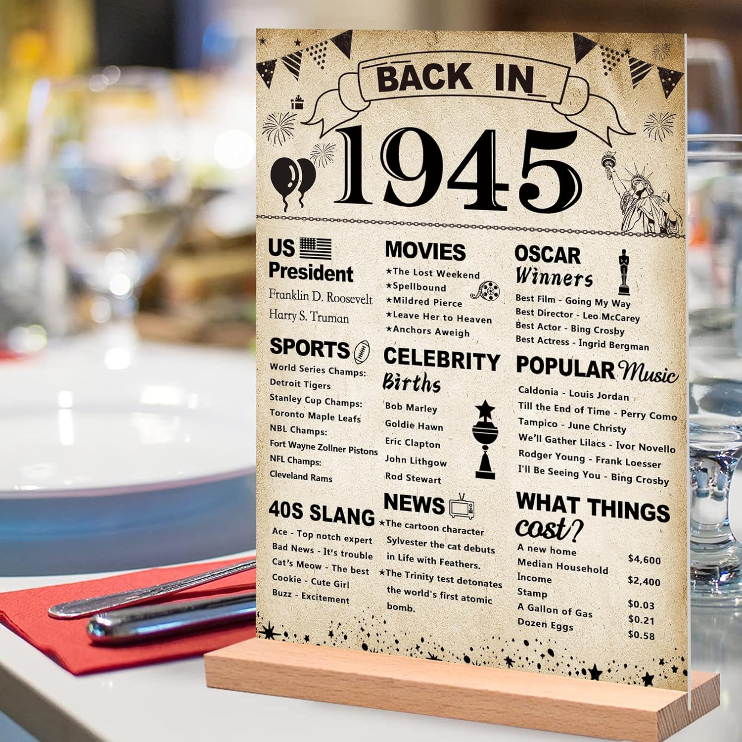 DARUNAXY 80th Birthday Decor Acrylic Sign with Stand