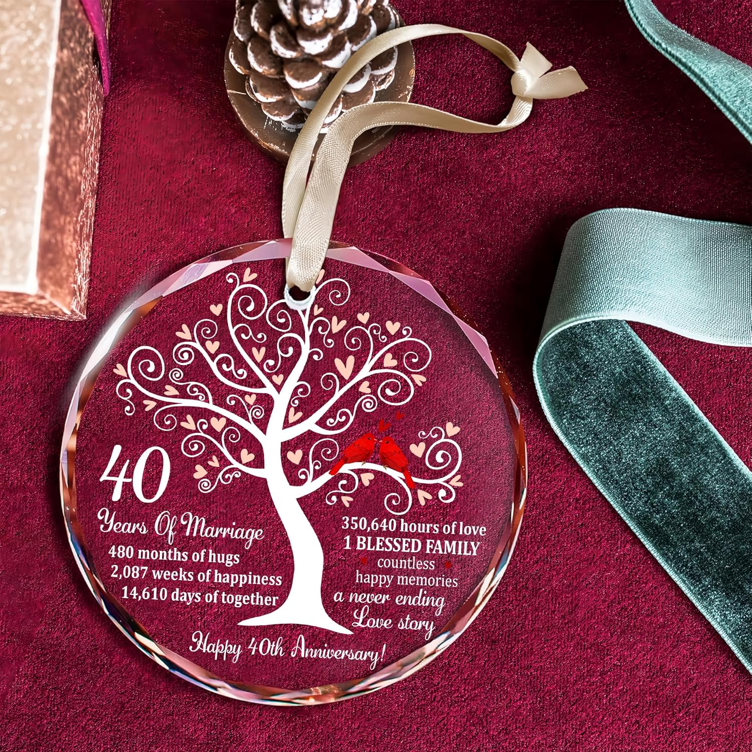 40th Wedding Anniversary Ruby Glass Ornament for Couple