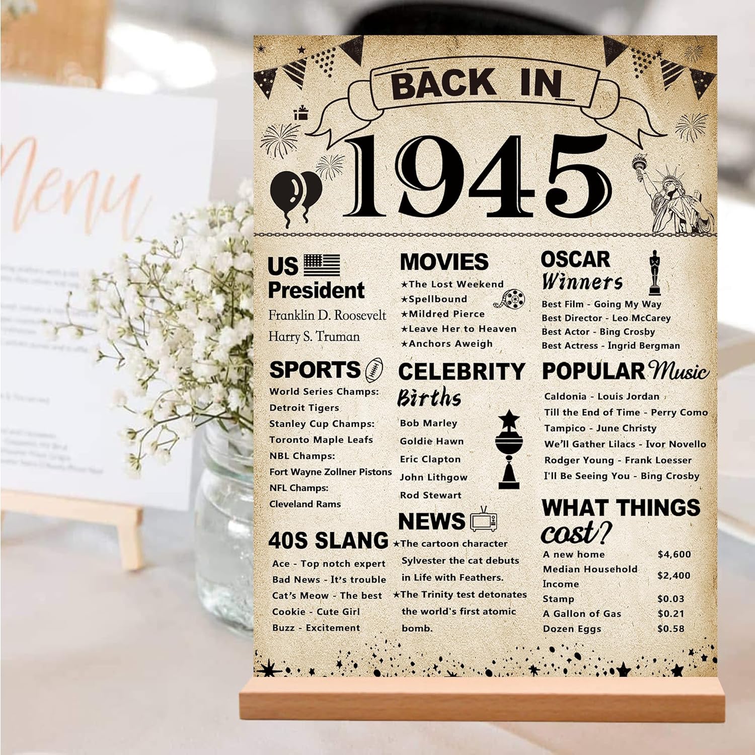 DARUNAXY 80th Birthday Decor Acrylic Sign with Stand