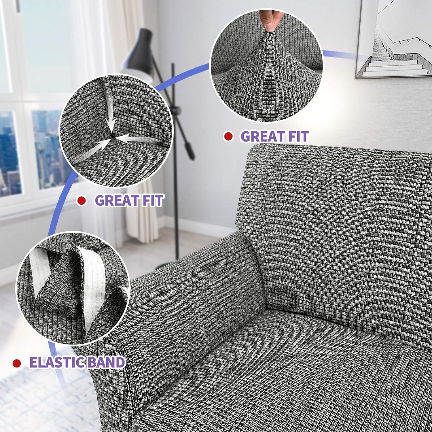 2 Piece Chair Covers for Living Room with Arms