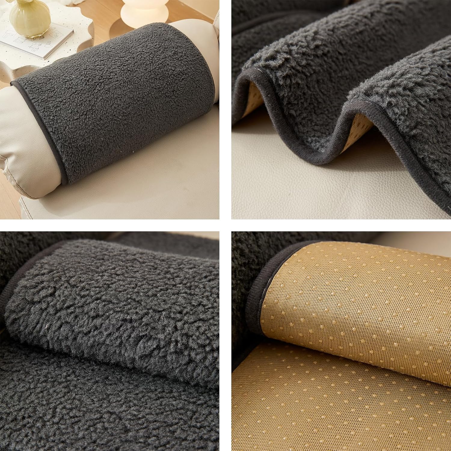 vctops 4 Piece Sherpa Fleece Sofa Slipcover Set