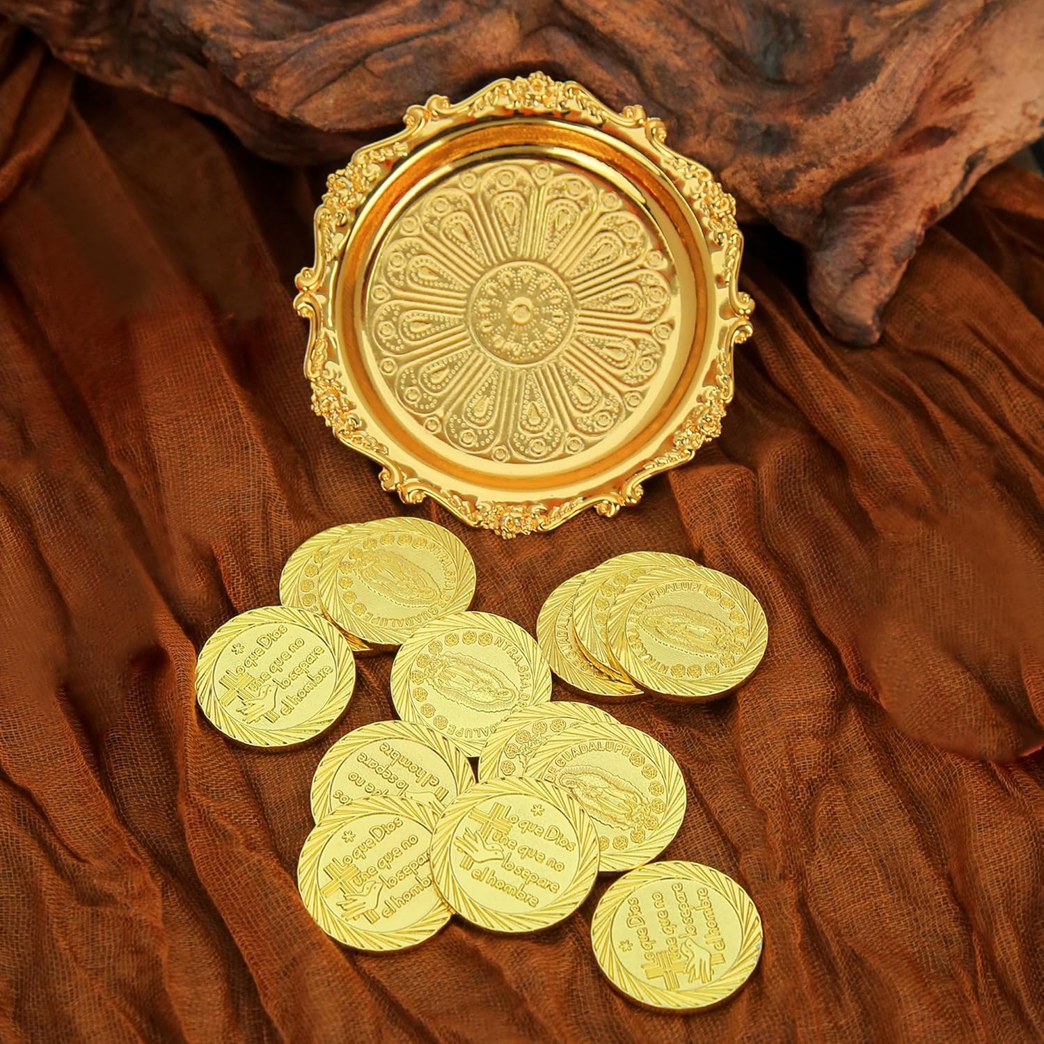 Catholic Wedding Arras Set with Gold Coins and Decorative Tray