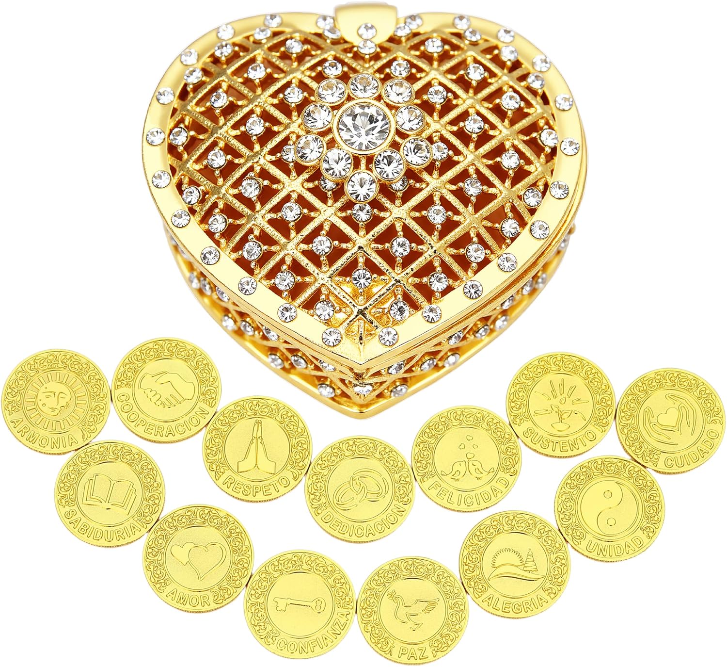 TINGKU 13 Spanish Unity Coins Set with Heart Shaped Gold Box