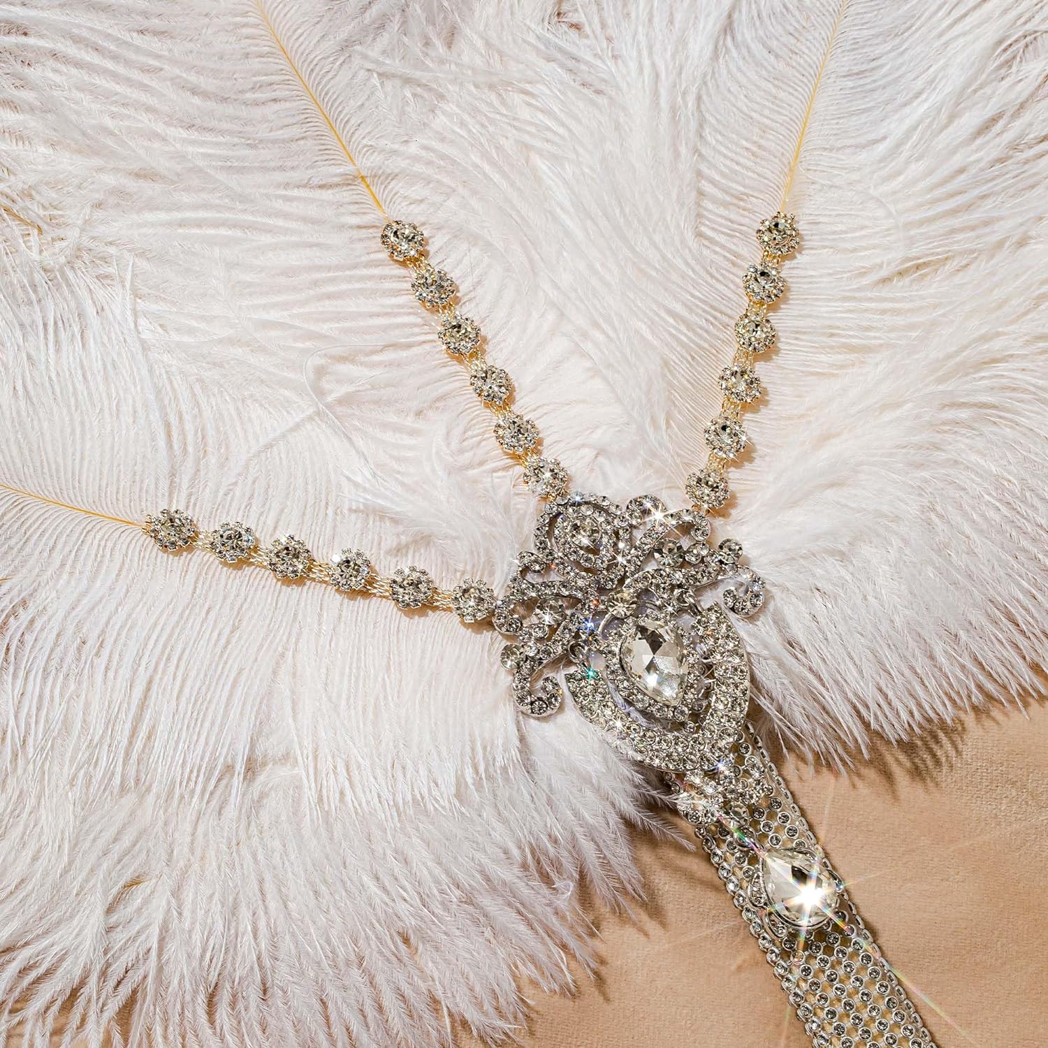BABEYOND Vintage Bridal Feather Bouquet Fan