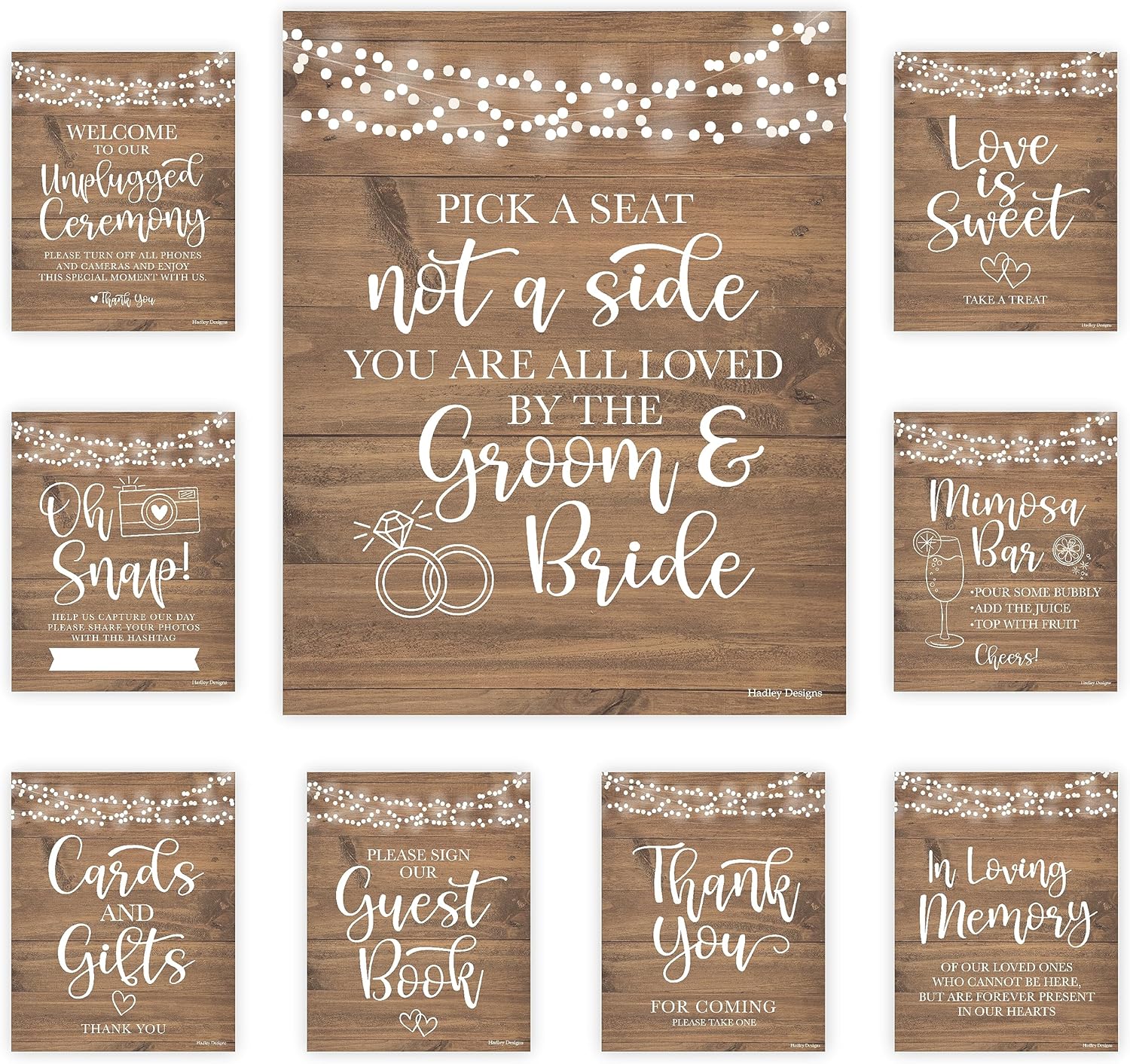 Hadley Designs 9 Rustic Wedding Signs Set