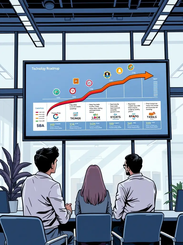 A visual representation of a technology roadmap, highlighting key milestones and strategic objectives for Technology Strategy Development.