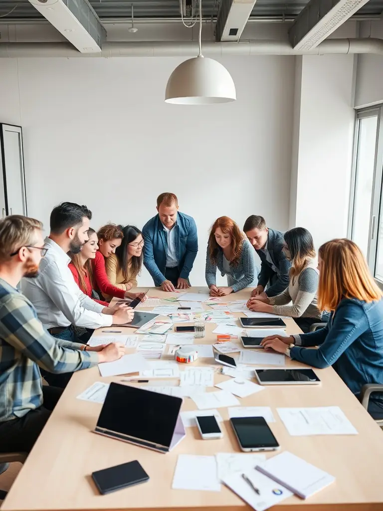 An image of a team of technology consultants brainstorming and developing a technology strategy roadmap.